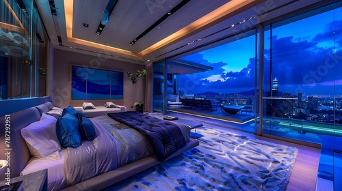 he penthouse bedroom at night was a haven of tranquility