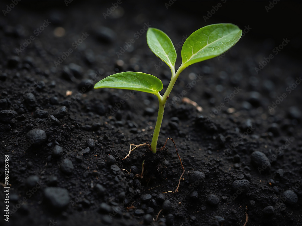 sprouting plant in a black soil sprouting plant in a black soil