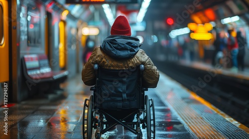 Person in Wheelchair Waiting for Train