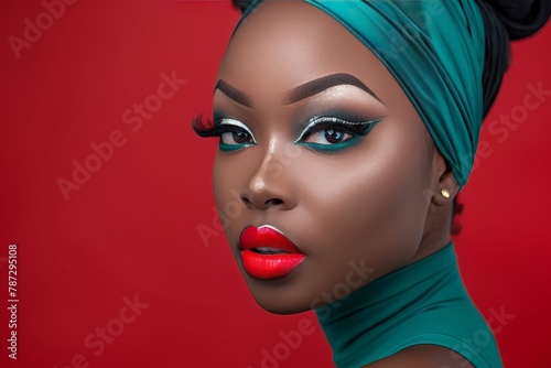 High contrast editorial makeup on black woman for striking branding photoshoot aesthetic photo