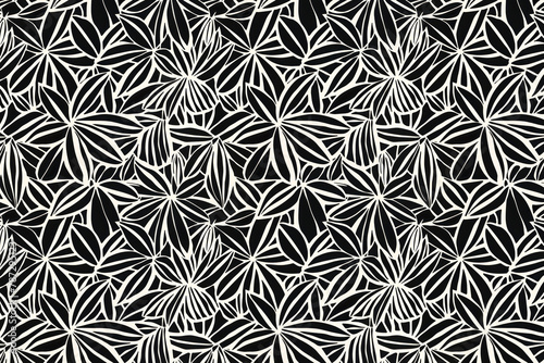 Toile pattern tapestry. Linocut print. Monochrome botanical pattern background. Created with Generative AI technology.