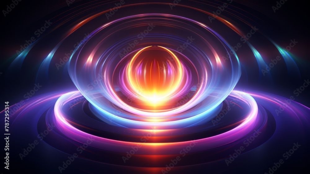 3D geometric vortex in metallic tones, centered with a glowing neon orb 3D geometric vortex in metallic tones, centered with a glowing neon orb