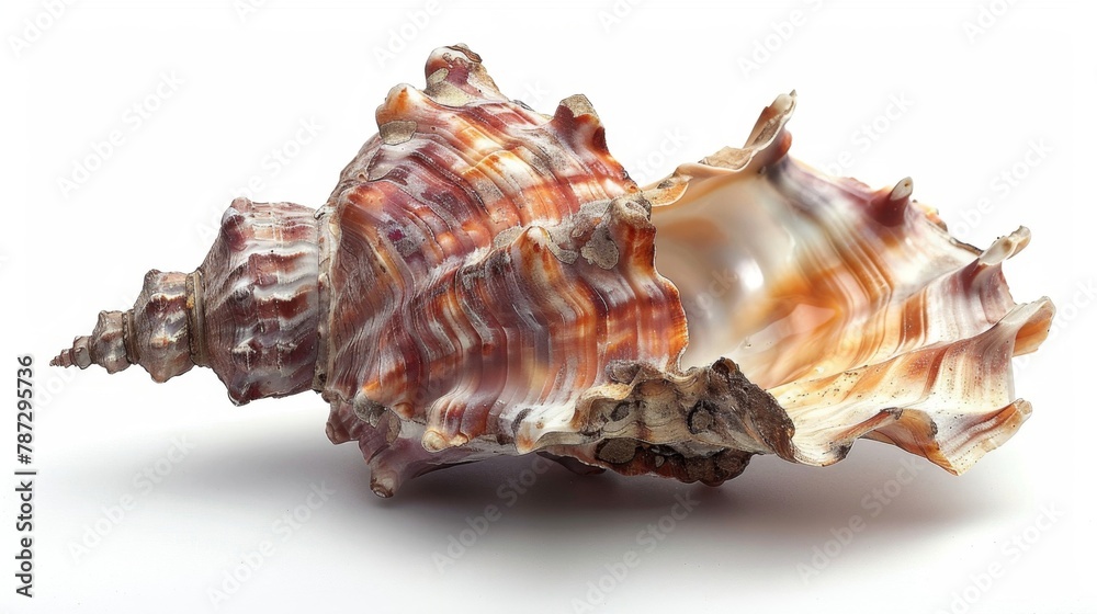 a large shell on a white surface
