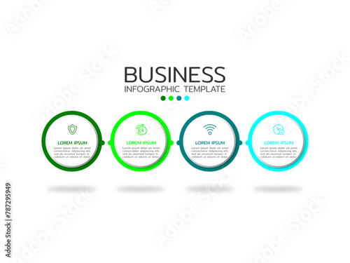 Business infographic Vector with 4 steps. Used for presentation, information, education, connection, marketing, project, strategy, technology, learn, brainstorm, creative.