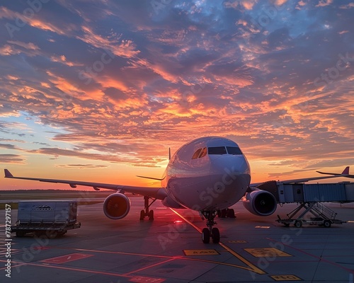 A serene sunset scene from the perspective of a planes lounge, with vivid colors forming a beautiful display of peace and tranquility , Prime Lenses