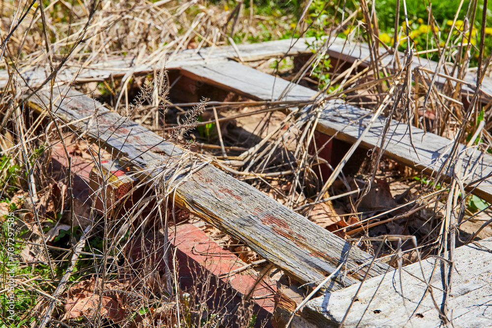 Abandoned Wooden Pallet and Rural Decay, Ground Level Perspective Abandoned Wooden Pallet and Rural Decay, Ground Level Perspective