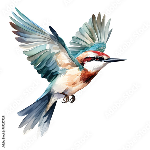flying sturnidae bird watercolor style, illustration.