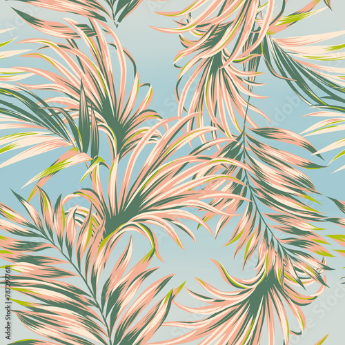 seamless tropical pattern with set os embroidery leaves hand drawn bold leaf and flower