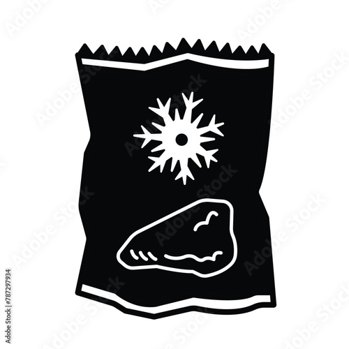 Black and white colored frozen chicken breast meat raw ingredients freezer food illustration drawing isolated on square white background. Simple flat styled drawing.