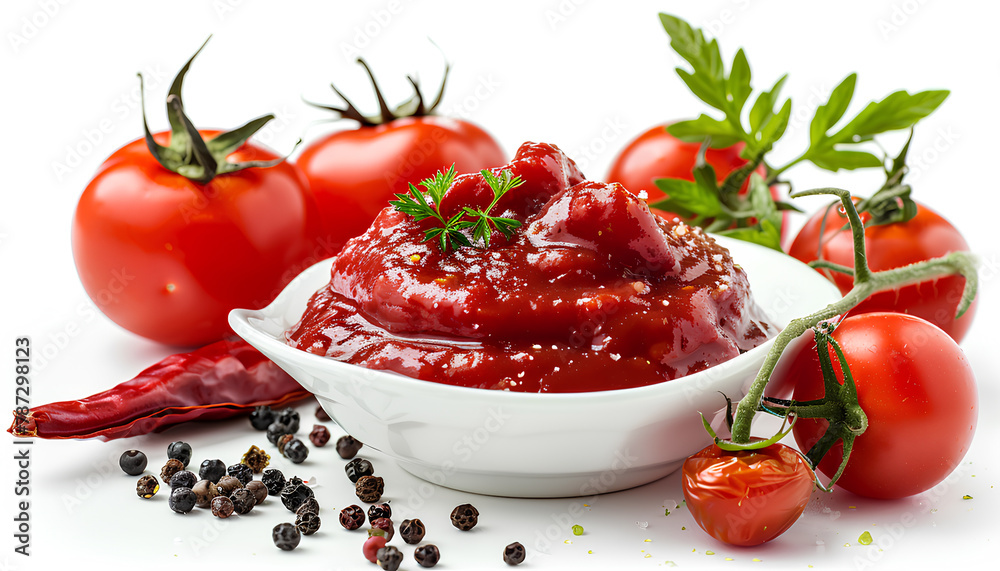 Sample of tasty tomato paste isolated on white background Sample of tasty tomato paste isolated on white background