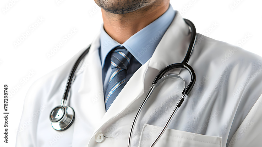 Close-up of a doctor wearing stethoscope isolated on a transparent background, PNG, Ai Close-up of a doctor wearing stethoscope isolated on a transparent background, PNG, Ai
