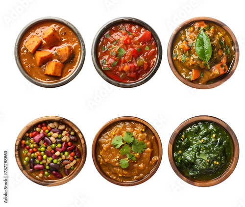Group of Indian vegetarian dishes on Transparent Background. Ai generated 