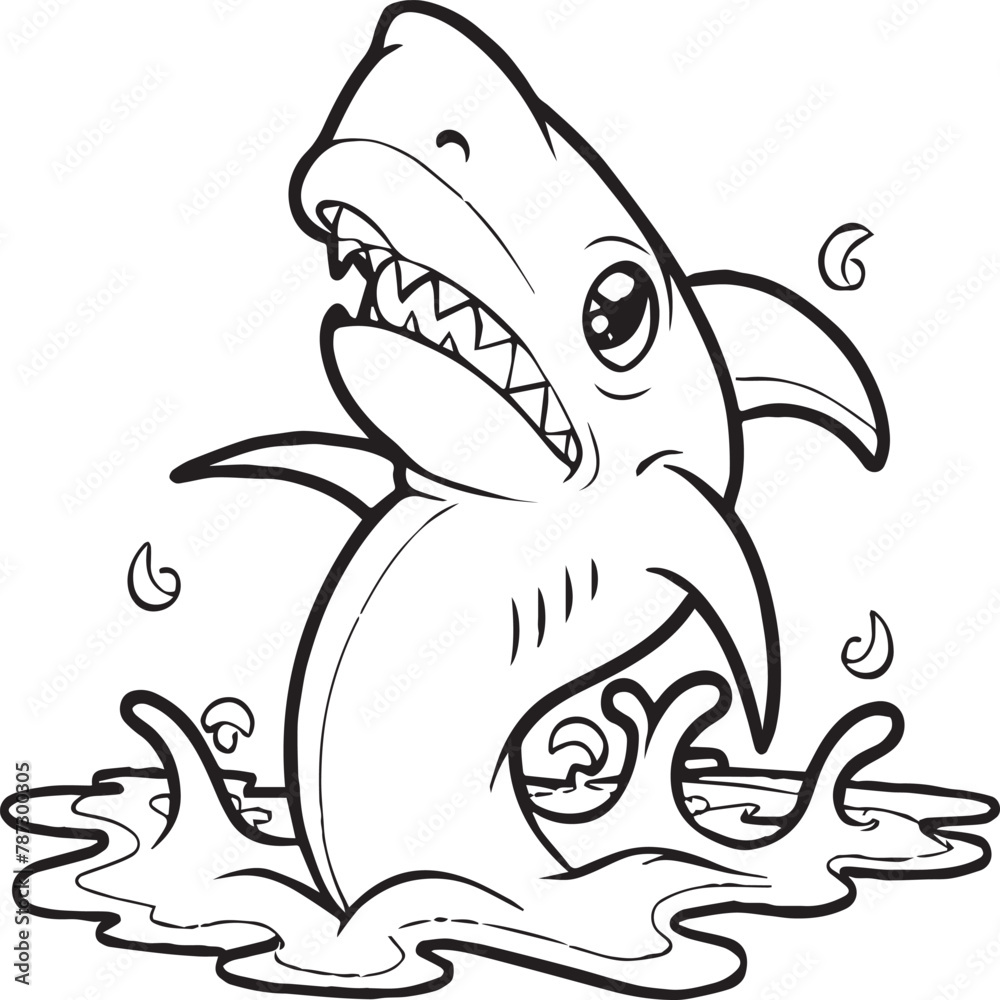 Obraz premium Funny shark coloring pages. Shark outline for coloring book