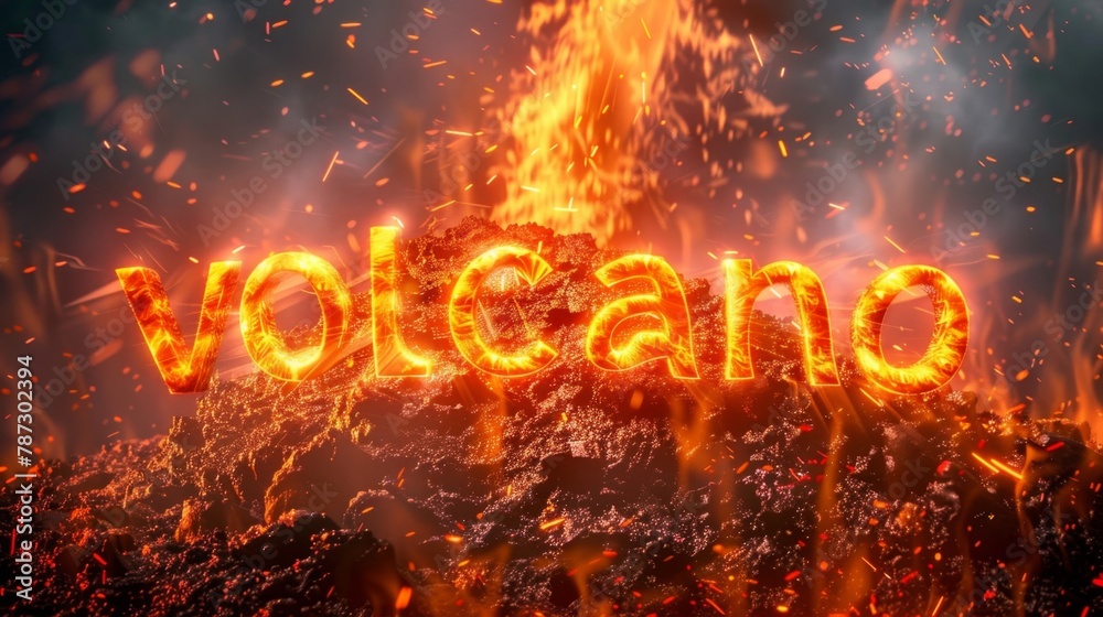 a volcano with the word volcano written in flames a volcano with the word volcano written in flames