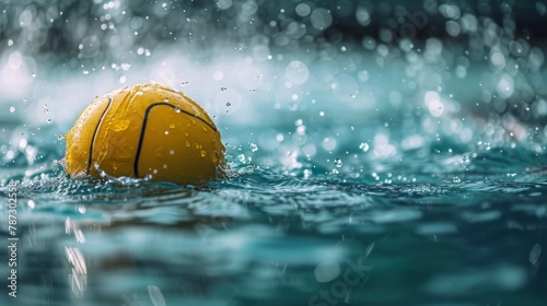 a yellow water ball in the water with water droplets
