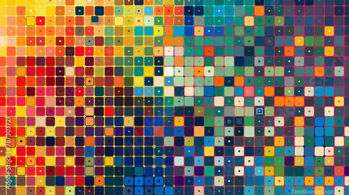 Grid of small colorful squares with dots