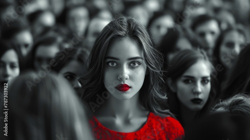 a woman with a red lipstick in a crowd © LUPACO D