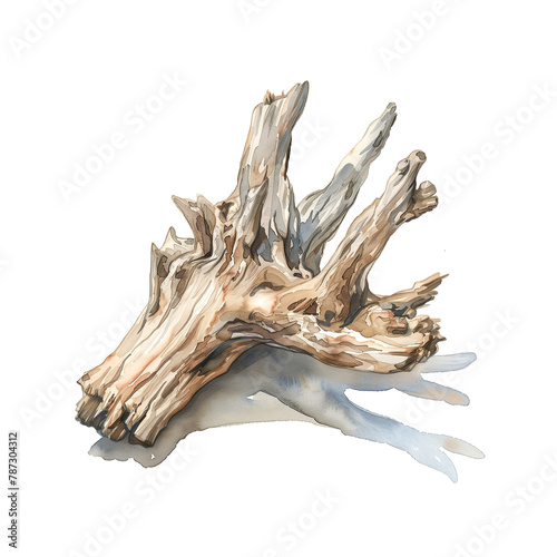 Illustration of driftwood in watercolor on white background © AInfini