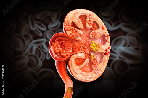 Nephrolithiasis kidney stones disease, medical concept. 3d illustration photo