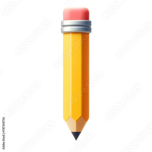 A yellow pencil with a red eraser on top. The pencil is drawn in a cartoon style, Teachers’ Day, clipart, 3d render,isolate on white background.