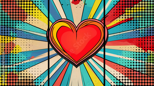3 panel wall art, Wow pop art heart compositions. Pop art poster usable for interior design.