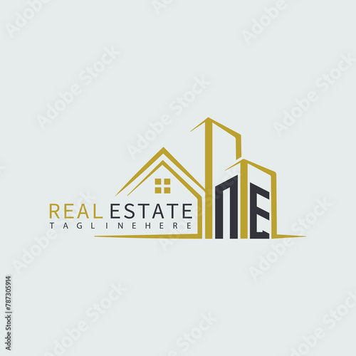 NE initial monogram logo for real estate with home shape creative design.