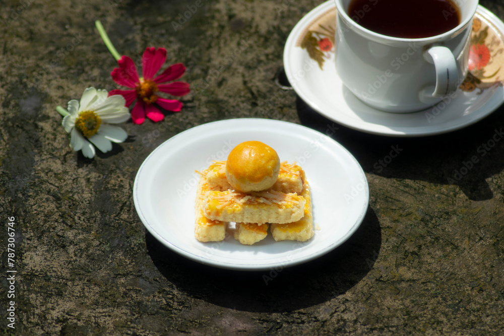 backed cake and tea with flowers backed cake and tea with flowers
