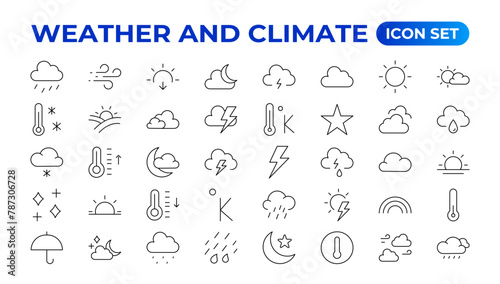 Weather icons. forecast icon set. Clouds logo. , clouds, sunny day, moon. Vector illustration. Weather icons for the web. Forecast weather flat symbols. Pictogram vector set.