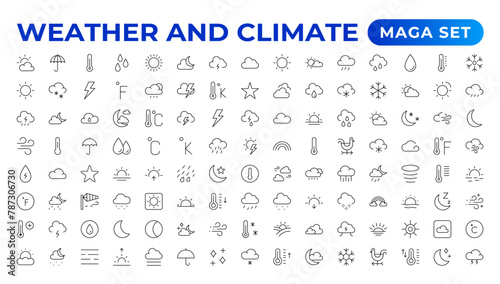 Weather icons. forecast icon set. Clouds logo. , clouds, sunny day, moon. Vector illustration. Weather icons for the web. Forecast weather flat symbols. Pictogram vector set.
