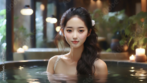 Portrait of a Korean girl in a spa
