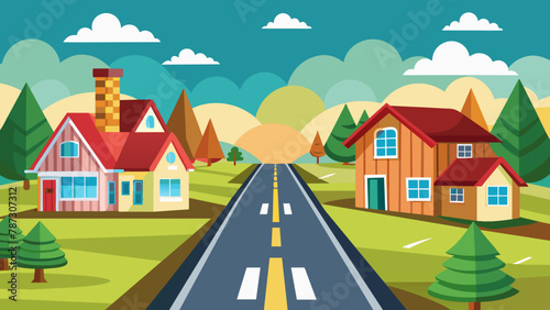 road-and-houses vector design 