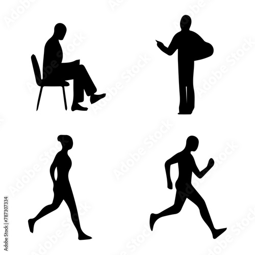 Silhouette humans in Various Poses, Captivating Human Silhouette Descriptions, Exploring Human Poses, Dynamic Human Silhouette Titles, Walking, Sitting, Running