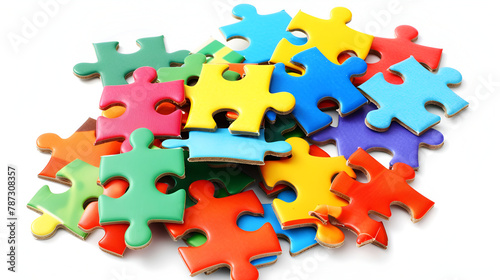 Stack of Jigsaw Puzzle Pieces on White Background