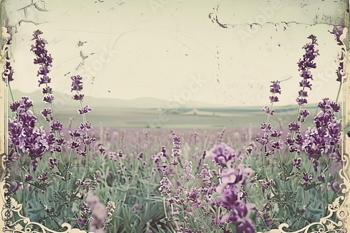 A field of lavender with a vintage textured border.