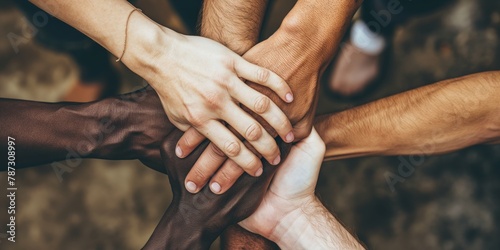 Multiracial group of hands joined together, signifying unity and collaboration without boundaries