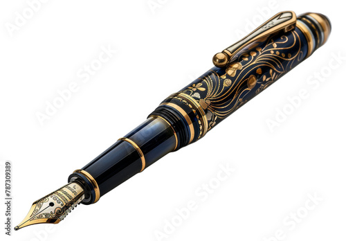 Luxury fountain pen with gold detailing isolated on transparent background