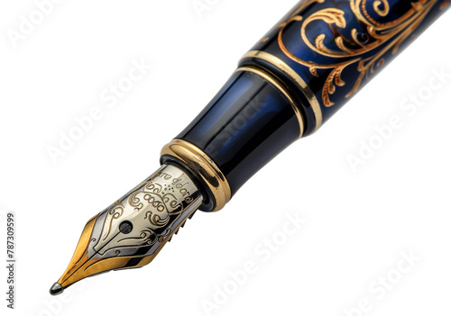 Luxury fountain pen with gold detailing isolated on transparent background