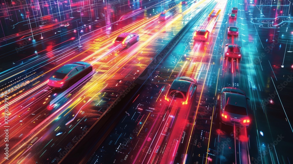 Our image captures a car driving on a motorway at high speeds, overtaking other cars-a dynamic portrayal of urban mobility, fast-paced travel, and the excitement of the road