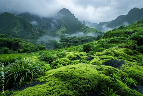 A planet where the soil is so fertile, plants grow to full size overnight, lush and overwhelmingly green photo