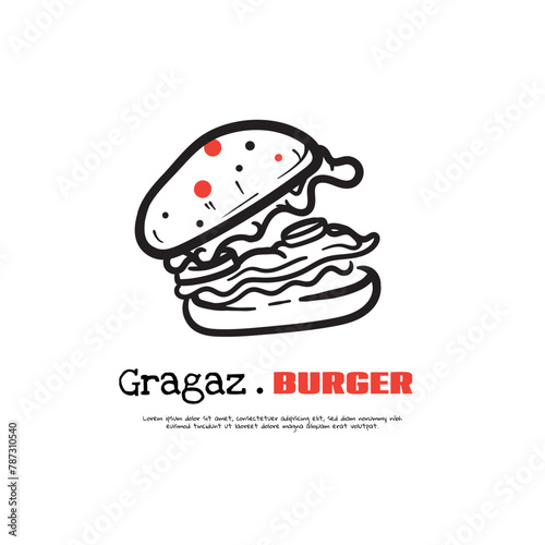 Wallpaper Mural Line art of burger design with gaping concept in black and red design. the meaning of gragaz is eating too much Torontodigital.ca
