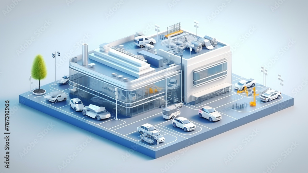 The building of a car dealership, factory or large shopping center. Abstract illustration. The building of a car dealership, factory or large shopping center. Abstract illustration.