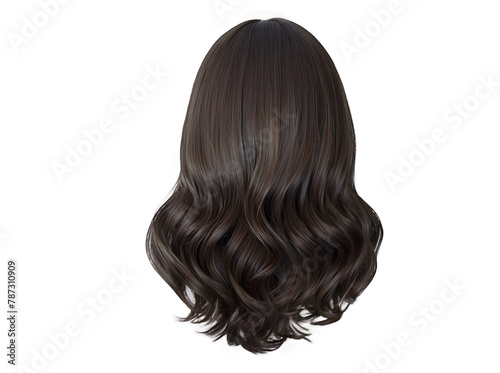 This detailed image displays a long, silky, brown hairstyle on a transparent background, representing elegance