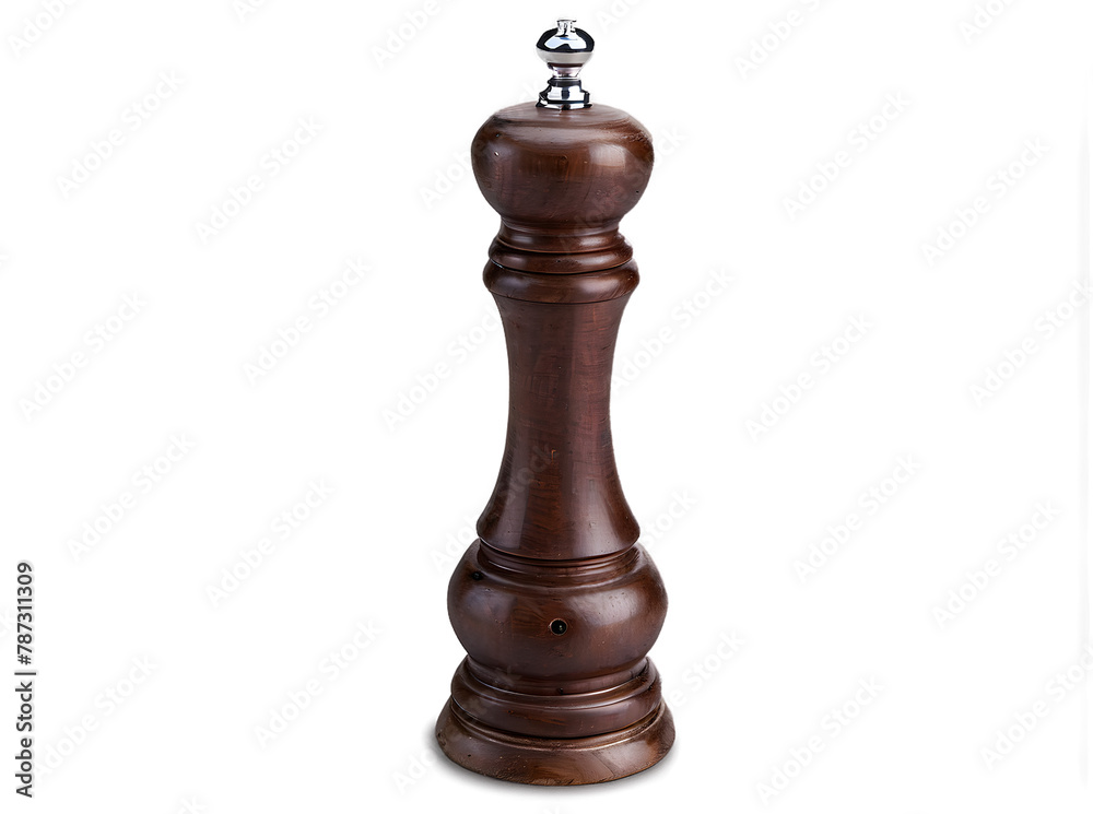 A large wooden pepper grinder isolated on a transparent, background, emphasizing its detail and craftsmanship A large wooden pepper grinder isolated on a transparent, background, emphasizing its detail and craftsmanship