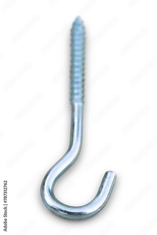 Metal screw with hook isolated on white background.