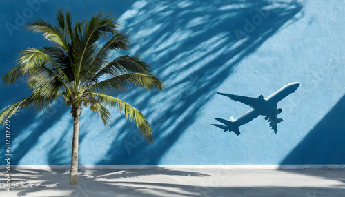 Travel, beach, Vocations, summer, flight, palm, sea, blue,aeroplane, sky, aviation, travel to Beach, jet, background, wallpaper, illustration, vector, 