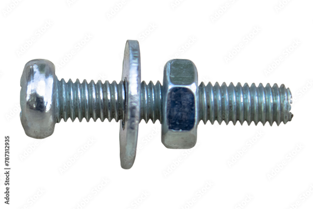 Bolt, washer and nut isolated on white background. Bolt, washer and nut isolated on white background.