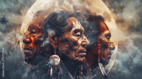 Portrait American Indians Moon cloud Fictional character, generative Ai