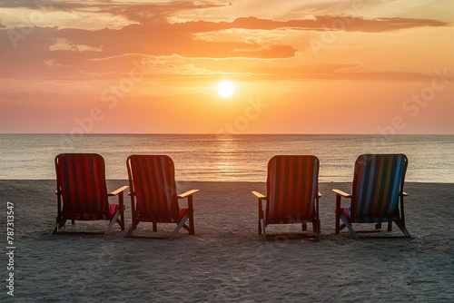 beach chairs with golden sunset