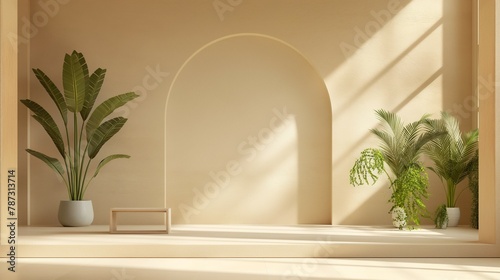 beige bin wall domed modern interior background for frame mockup
