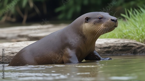 Monarch of the River: Magnificent Giant River Otter Amidst its Domain